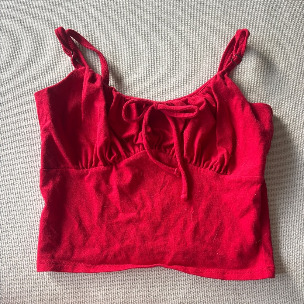 Hollister Red Crop Tie Front Tank Top